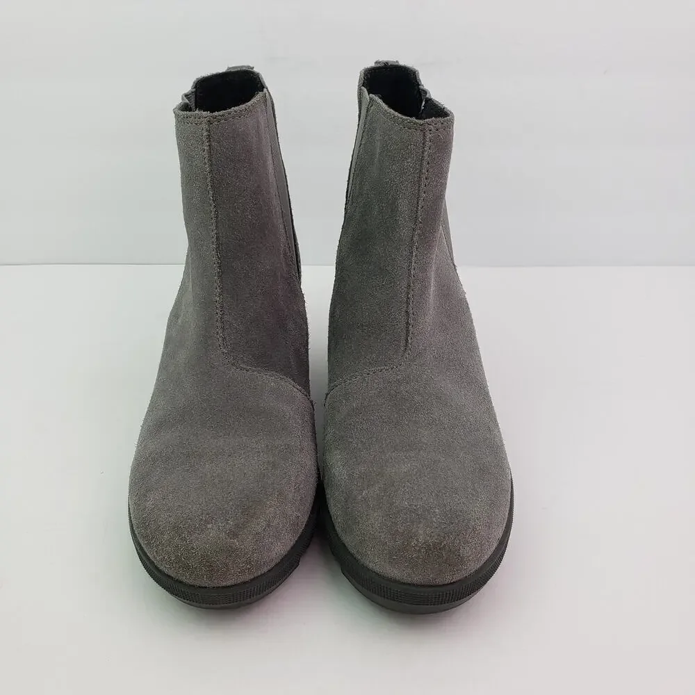 Sorel Joan Of Arctic Girls Size 3Y Gray Suede Hidden Wedge Chelsea Booties Boots
